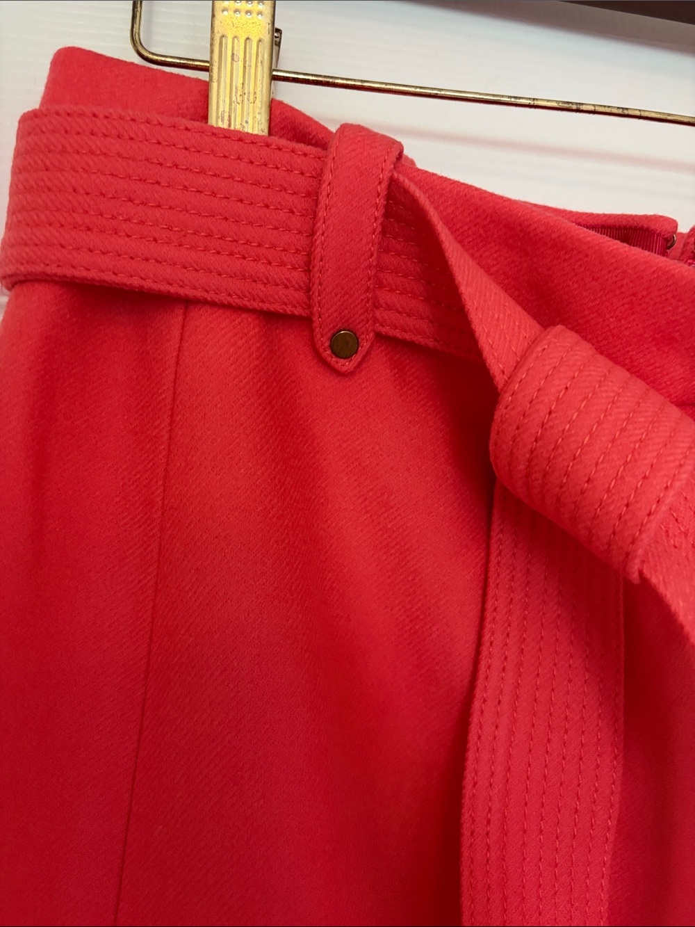 J. Crew Deep Coral Wool Midi Skirt with Self-Tie Belt - Picture 3 of 10